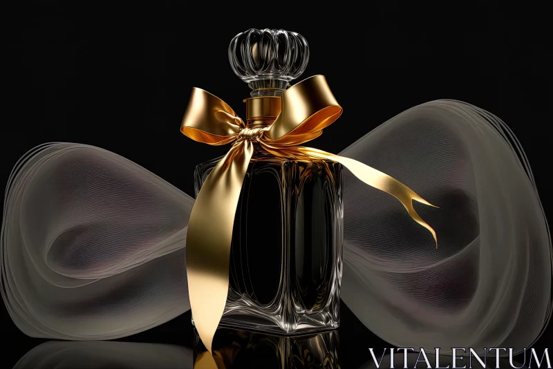 Captivating Perfume Bottle with Gold Ribbon on Dark Background AI Image