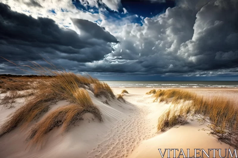 Captivating Stormy Beach Dunes in Poland: Romantic Landscape AI Image