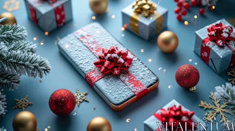 Christmas Smartphone Gift | Festive Flat Lay Photography AI Image
