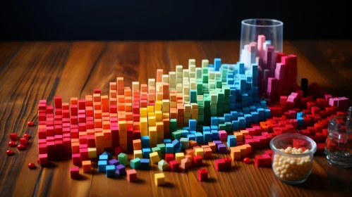 Colorful 3D Still Life with Glass Containers on Wooden Table