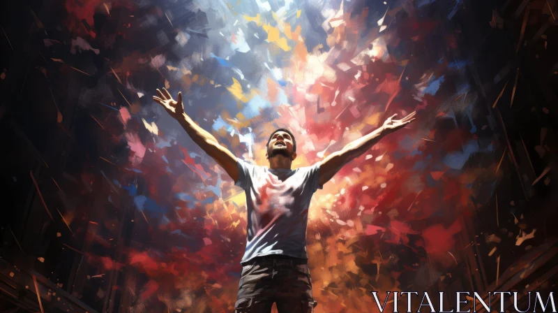 Colorful Abstract Painting of a Joyful Man AI Image