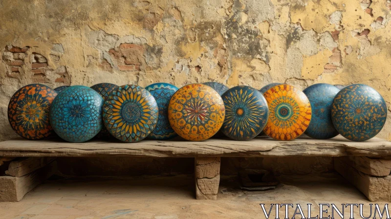 AI ART Colorful Hand-Painted Wooden Shields with Geometric Patterns