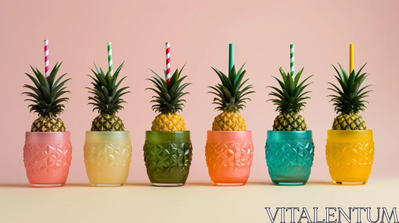 Colorful Pineapple Arrangement in Glasses | Fresh Summer Fruits AI Image