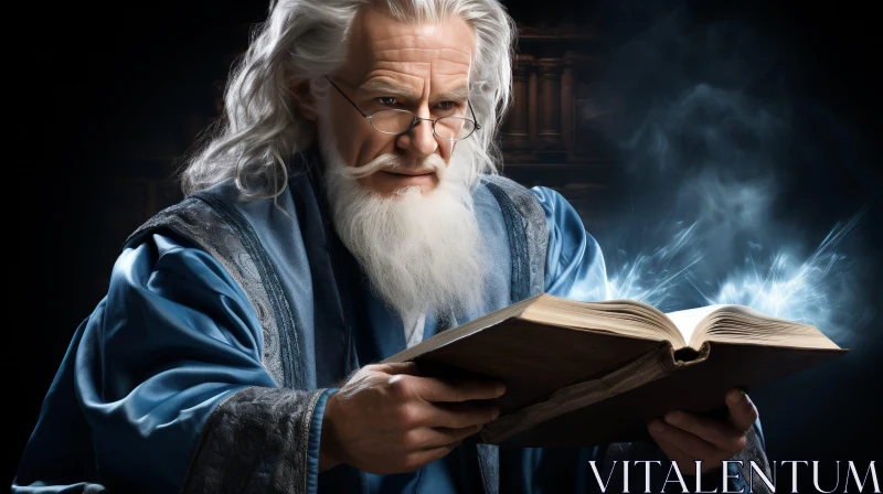 AI ART Enchanting Wizard Reading Magic Book
