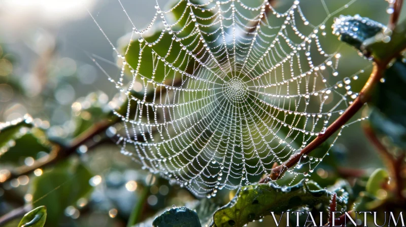 Morning Dew Spider Web: Delicate Symmetry in Nature AI Image