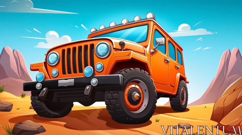 Orange Off-Road Car Illustration in Desert AI Image