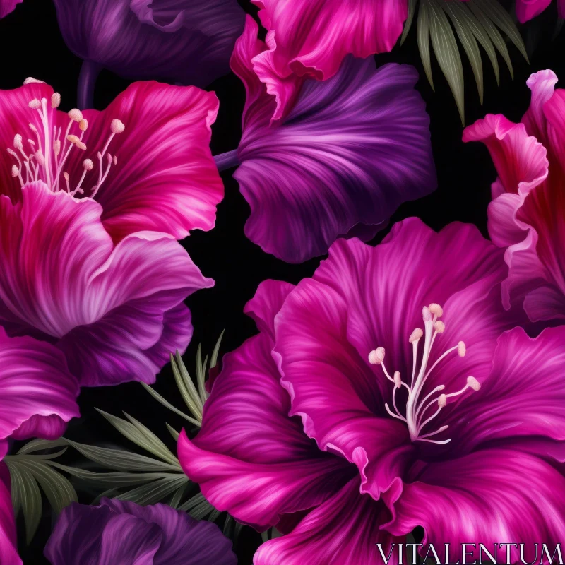 Pink and Purple Hibiscus Floral Pattern AI Image