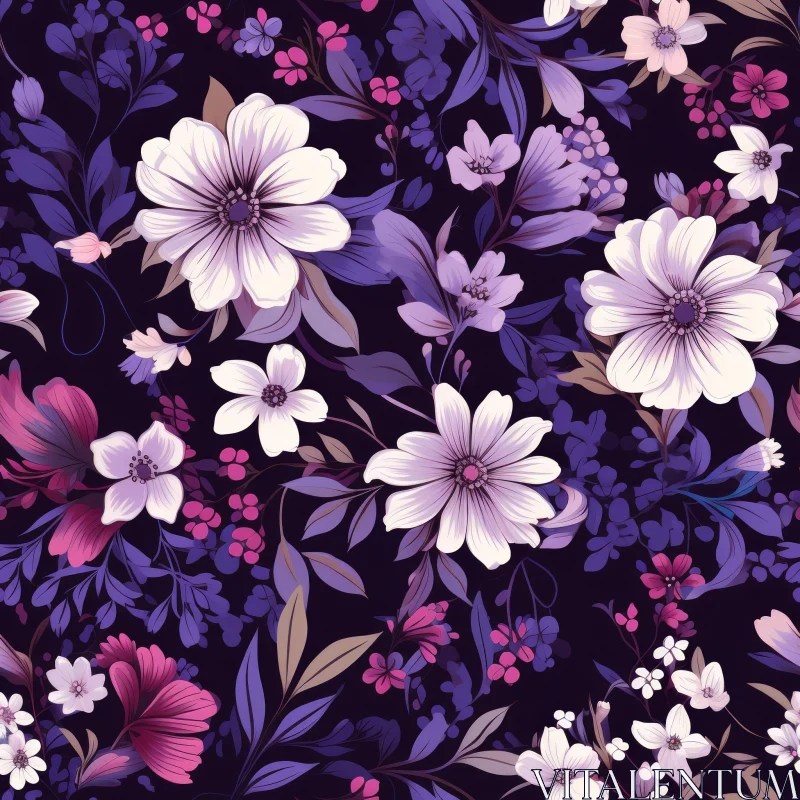 Romantic Floral Pattern on Dark Blue Background AI Image