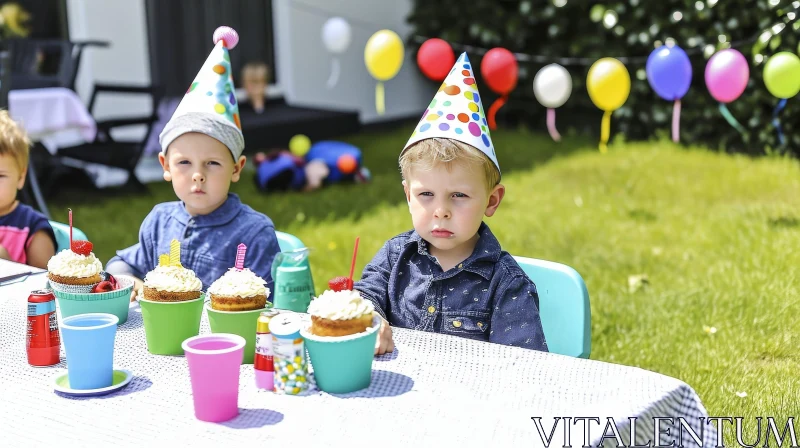 Boys Birthday Party Scene in Garden AI Image