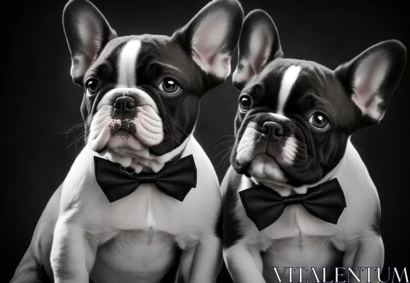 Captivating Black and White French Bulldog Portrait in Bow Ties AI Image