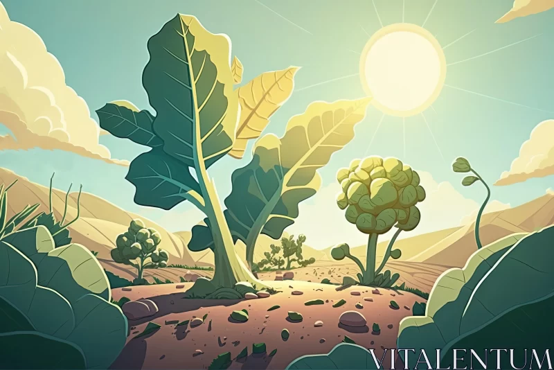 Captivating Illustration of Broccoli and Vegetables in the Sun AI Image