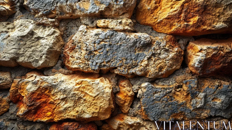 Close-Up Stone Wall with Diverse Colors and Textures AI Image