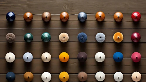 Colorful Buttons on Wooden Wall - Abstract 3D Rendering