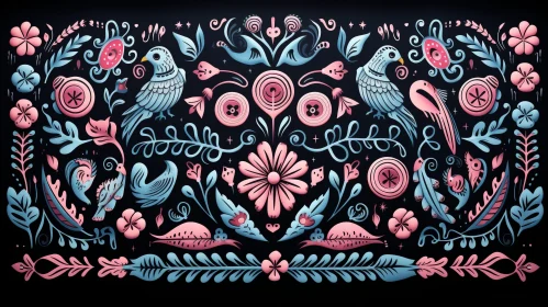 Colorful Folk Art Birds and Flowers Design