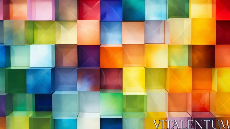 AI ART Colorful Glass Cubes Wall - Abstract 3D Rendering