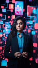 Confident Indian Business Woman in Blue Shirt and Black Suit Jacket