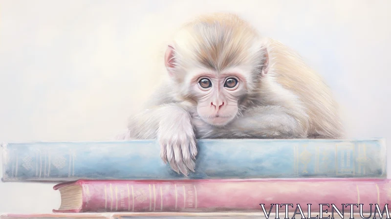 Curious Monkey Painting on Books AI Image