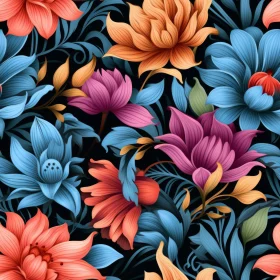 Dark Blue Floral Pattern - Colorful Seamless Design