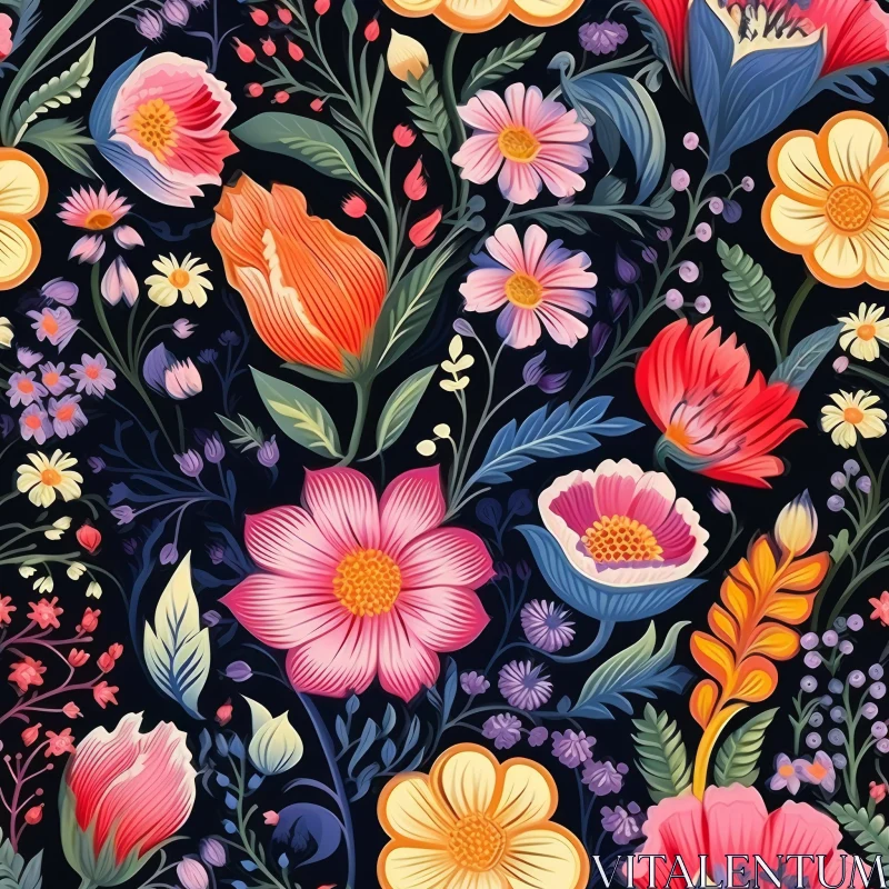 Dark Floral Seamless Pattern - Rich Oil Paint Effect AI Image