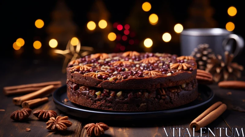 AI ART Delicious Dark Brown Cake with Nuts and Dried Fruit