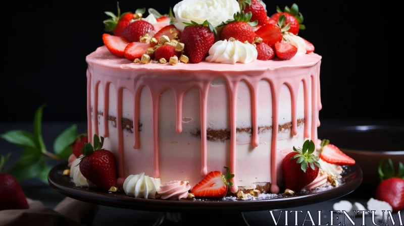 Delicious Strawberry Cake with Pink Frosting AI Image