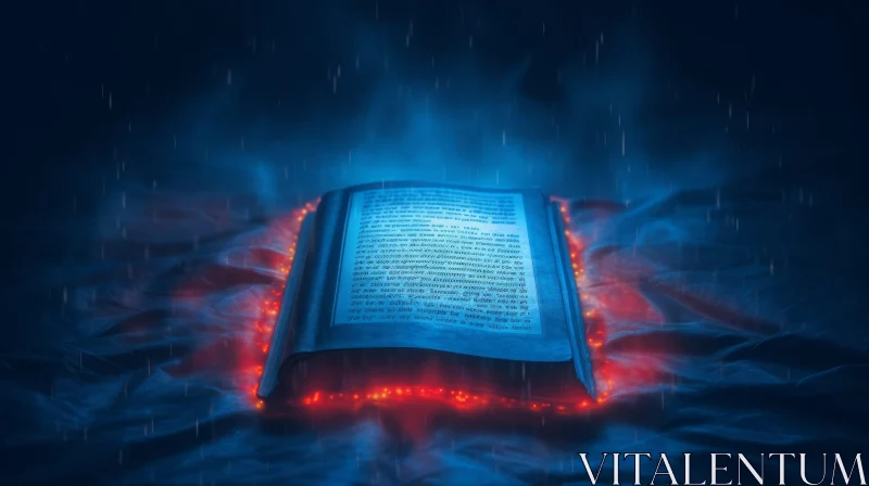 Enigmatic Glowing Book on Dark Blue Background AI Image