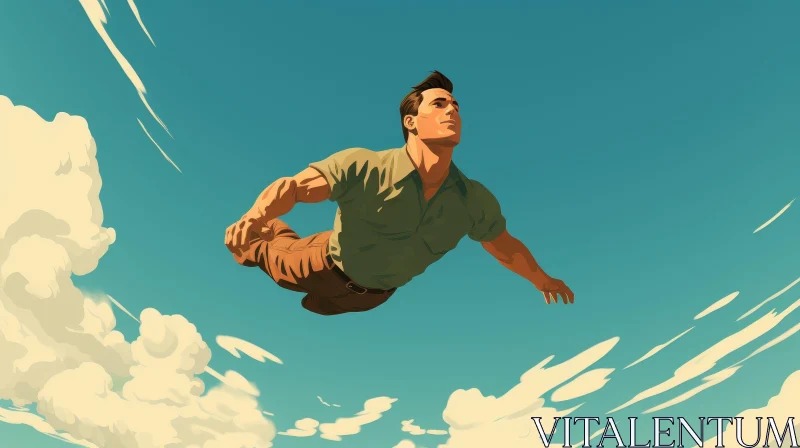 Man Flying in Sky - Surrealistic Art AI Image