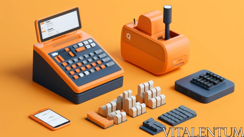 AI ART Modern 3D Illustration of Cash Register and Technology Devices