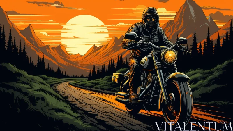 Motorcycle Adventure at Sunset in the Mountains AI Image