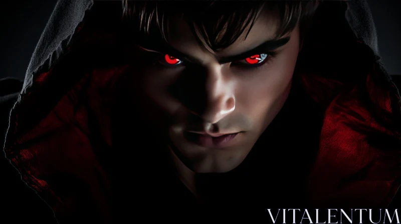 Mysterious Portrait of a Young Man with Glowing Red Eyes AI Image