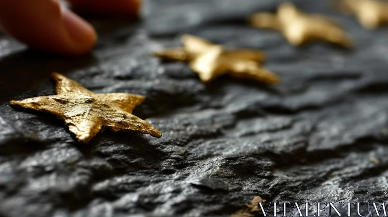 Shimmering Gold Star on Weathered Stone Surface AI Image