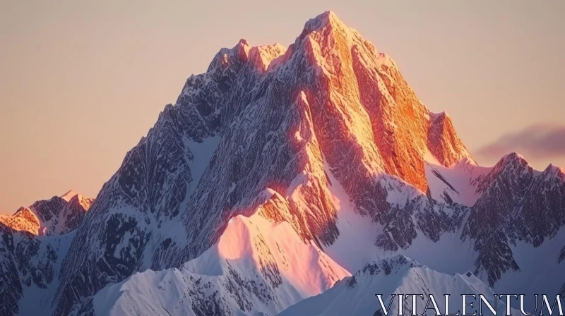 AI ART Snow-Capped Mountain Landscape - Serene Nature View