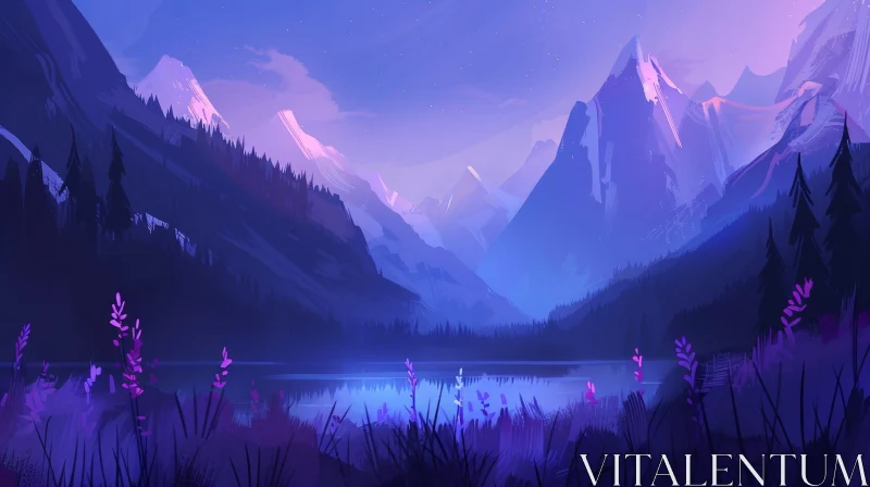 AI ART Tranquil Mountain Lake Painting