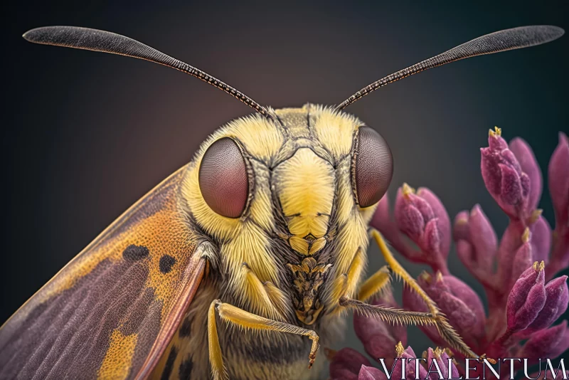 Yellow Moth on Purple Flower - Photorealistic Macro Art AI Image