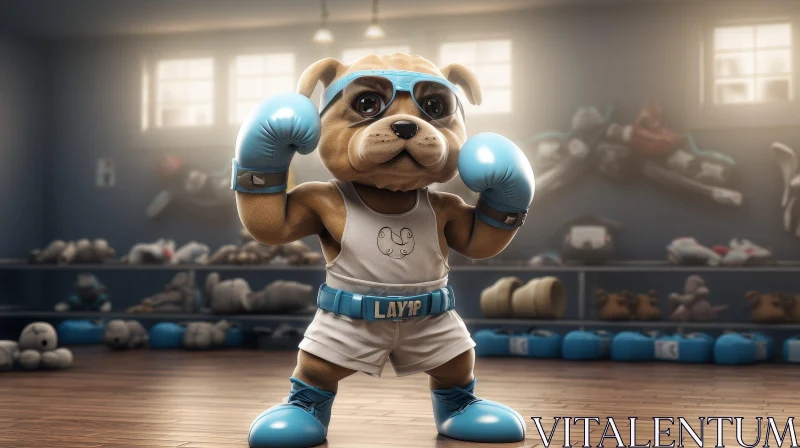 Cartoon Dog Boxing Champion in Ring AI Image