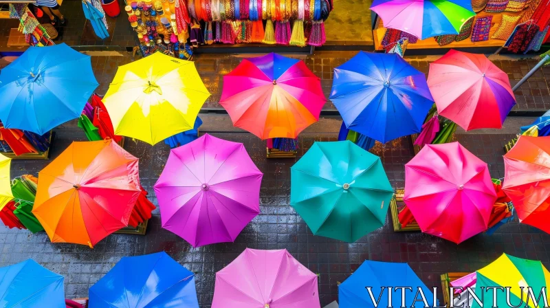 Colorful Umbrellas at Street Market AI Image