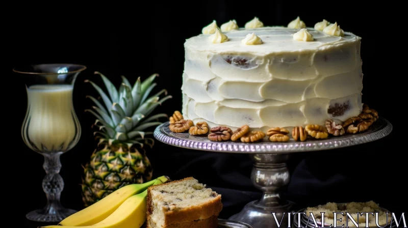 Delicious Cake with Frosting and Nuts AI Image