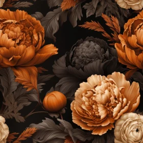 Intricate Floral Pattern with Orange and Cream Peonies