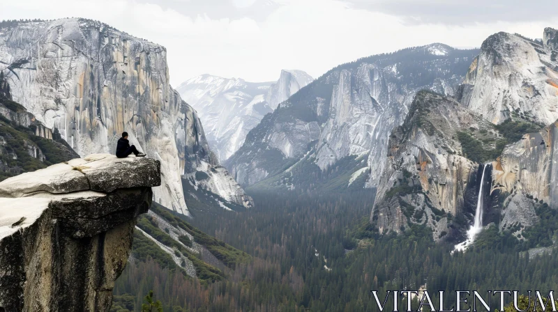 AI ART Man Sitting on Rock in Snowy Mountain Range