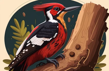 Vibrant Illustration of a Woodpecker in Neo-Pop Style