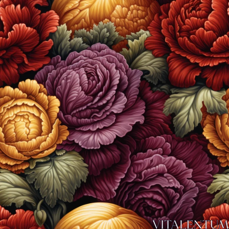AI ART Cabbage Roses Seamless Pattern - Floral Design
