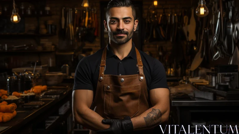 Confident Male Chef Portrait in Commercial Kitchen AI Image