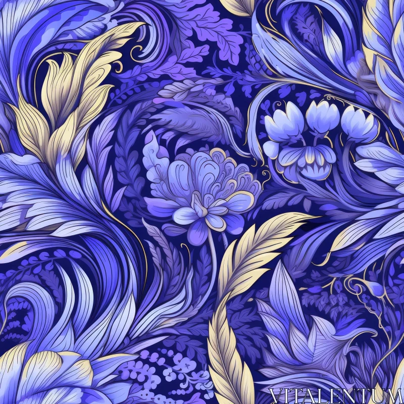Elegant Dark Blue Floral Seamless Pattern AI Image