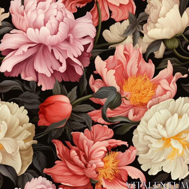 Elegant Floral Peony Pattern on Dark Background AI Image
