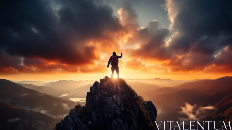 Mountain Climber Triumph - Heroic Nature Scene AI Image