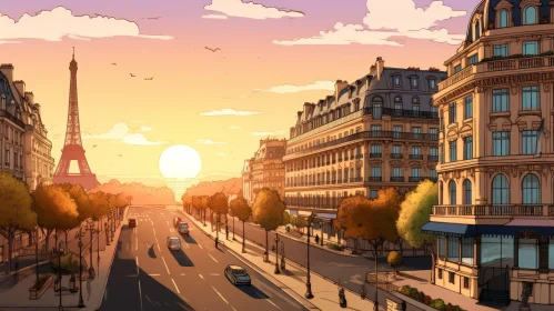 Paris, France Streetscape with Eiffel Tower | Charming Urban Scene