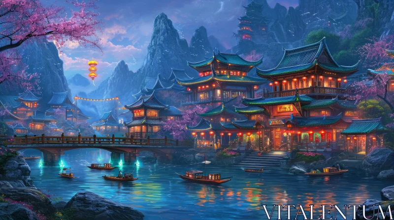 Serene Chinese Village: A Captivating Image of Tranquil Beauty AI Image