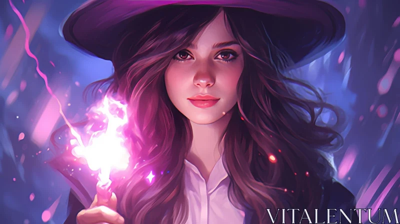 AI ART Serious Young Woman Portrait with Magic Wand