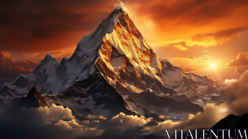Snow-Capped Mountain Sunset Landscape AI Image