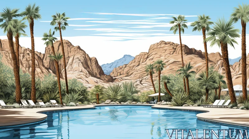 Swimming Pool Oasis in Desert Digital Painting AI Image